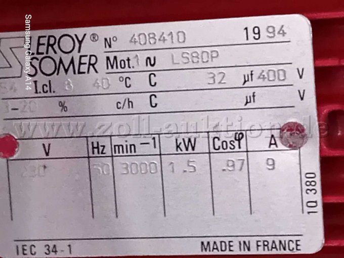 Typenschild Elektromotor