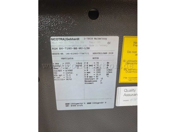 Typenschild Ventilator
