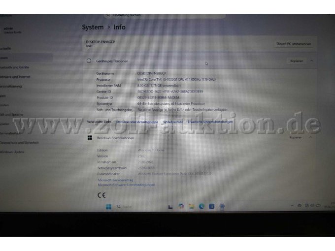 Detailaufnahme der System-Informationen