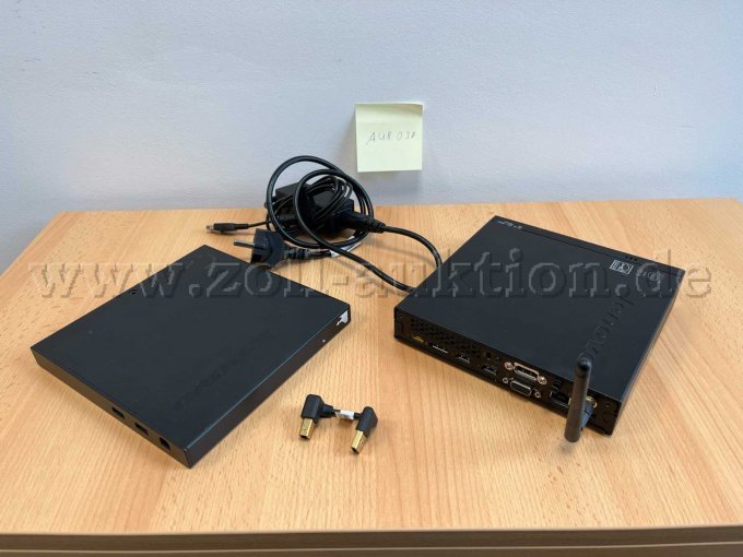 Lenovo ThinkCentre M93, Netzteil, WLAN Antenne und Lenovo ThinkPad USB DVD Burner / Brenner Laufwerk + Lenovo Converterkabel USB A zu B 
Rückansicht