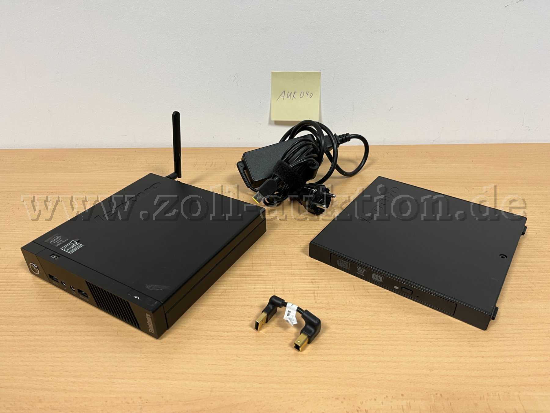 Lenova ThinkCentre M93p mit ThinkPad USB DVD Brenner und Converterkabel und Netzteil Vorderansicht