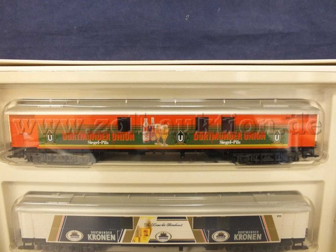 Detailaufnahme des Dortmunder Union Siegel-Pils Wagen im Blister