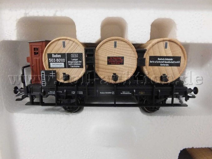 Detailaufnahme des Fasswagen der badischen Staatseisenbahnen mit der Betriebsnummer Aufschrift Nr. 503 801 und Aufschriften