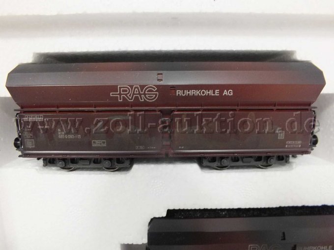 Detailaufnahme des Selbstentladewagen mit Aufschrift RAG Ruhrkohle AG.