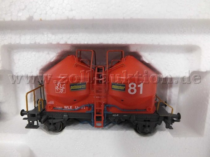 Detailaufnahme des Silowagen UC der Westfälischen Landeseisenbahn WLE, gealtert, Aufschrift Wagennr. 81