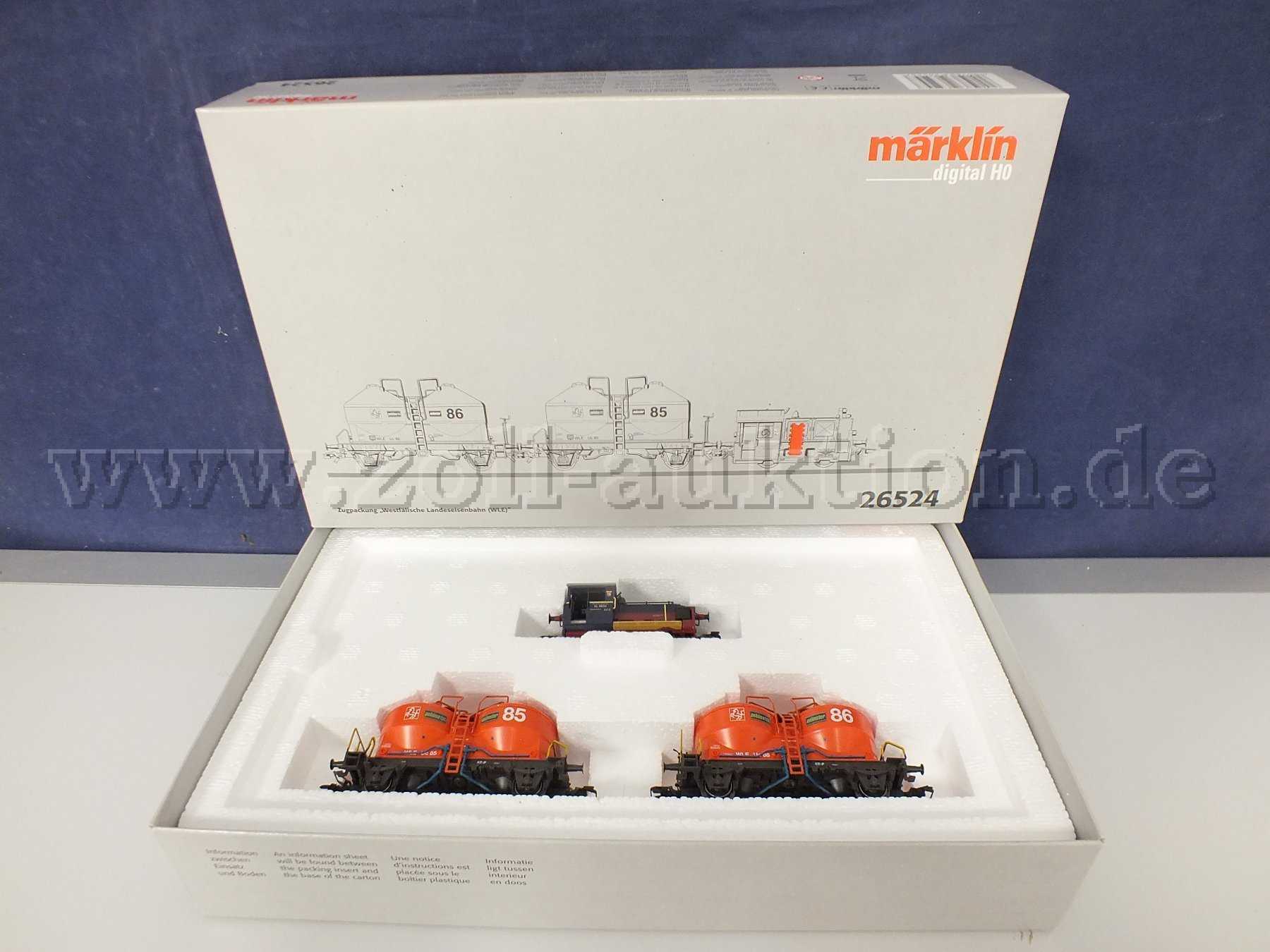 Gesamtansicht der Auktion Märklin 26524 Köf II mit 2 Doppelsilo Wagons Spur H0 in OVP
