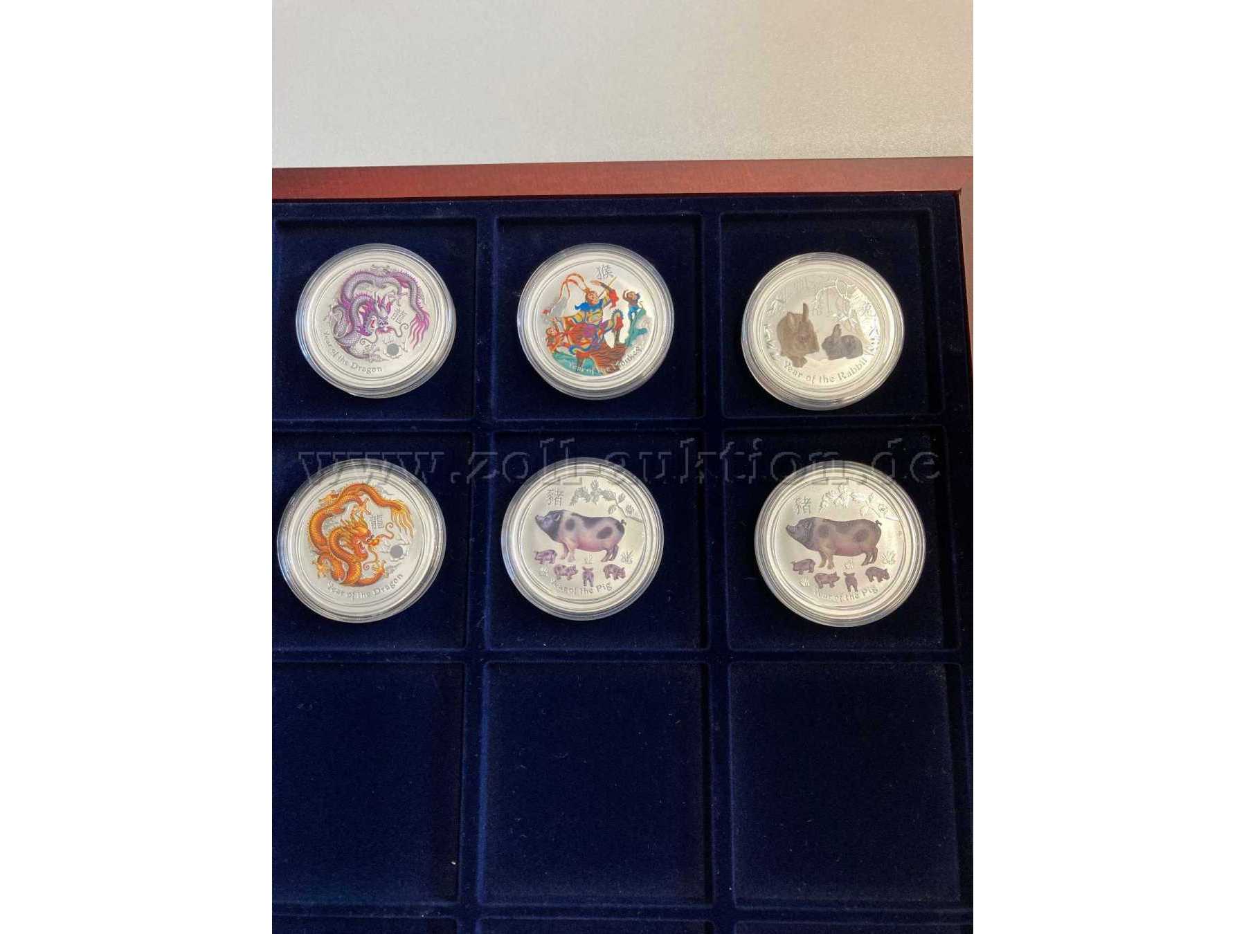 6 Silbermünzen mit verschiedenen chinesischen Tierkreiszeichen
je 1 Oz
