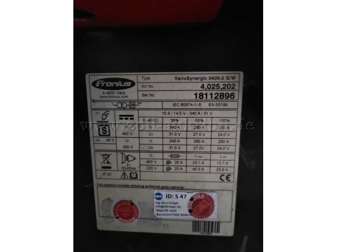 Detailansicht Typenschild Schweißgerät