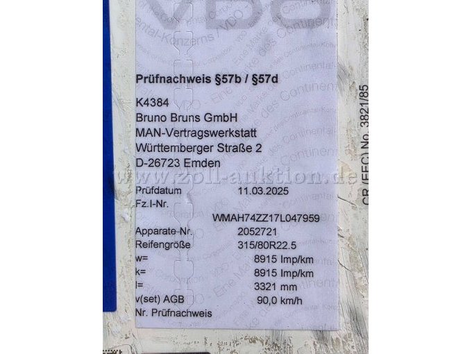 Einbauschild der letzten Tachoprüfung