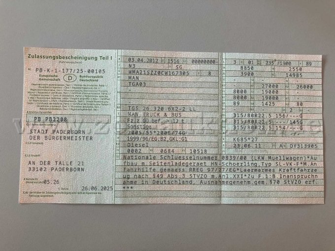 Fahrzeugschein Vorderseite