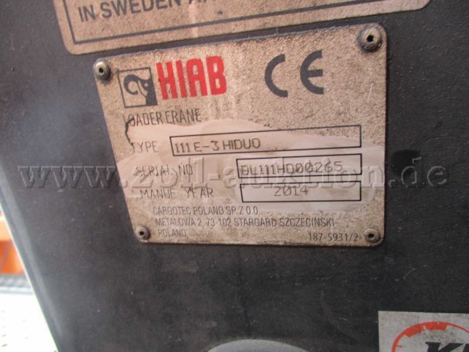 MAN TGS, Typenschild HIAB Ladekran mit CE-Kennzeichnung