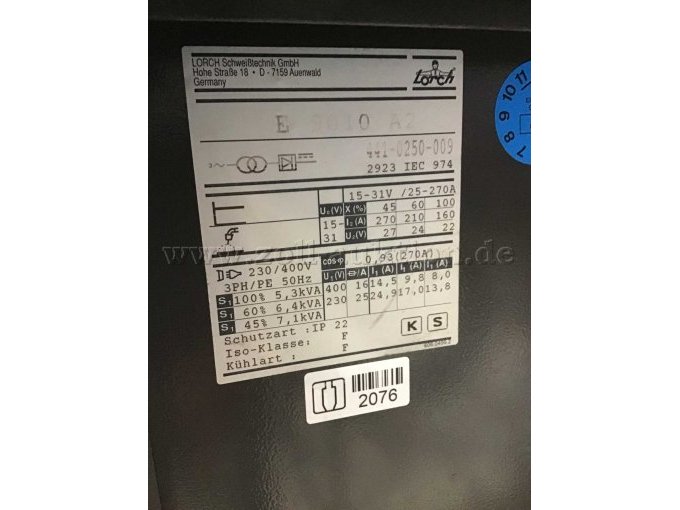 Datenschild mit technischen Angaben