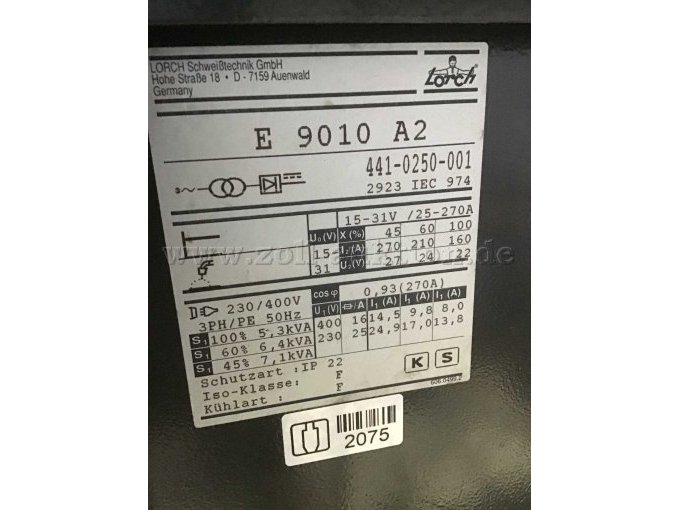 Datenschild mit Technischen Angaben.