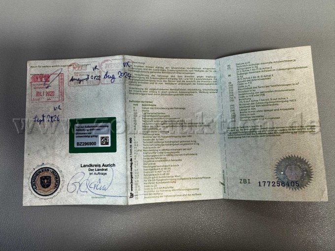 Zulassungsbescheinigung Teil I Vorderseite