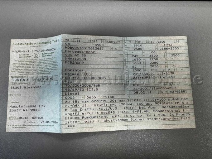 Zulassungsbescheinigung Teil I Rückseite