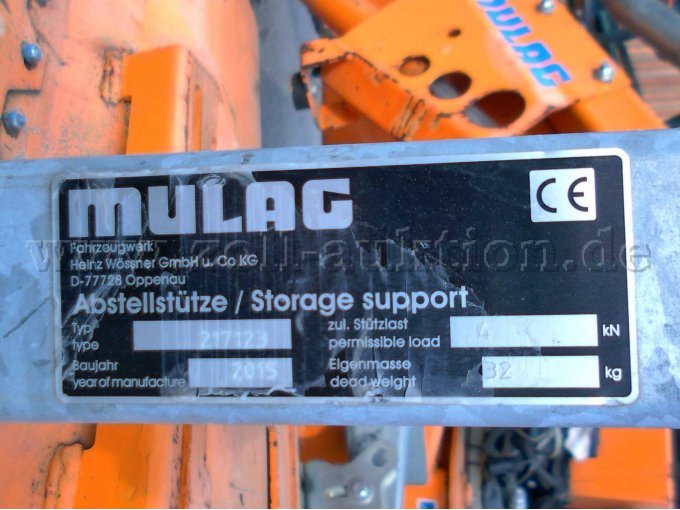 MULAG MRM300, MLM200 & RMK 1200 Typenschild Abstellstütze