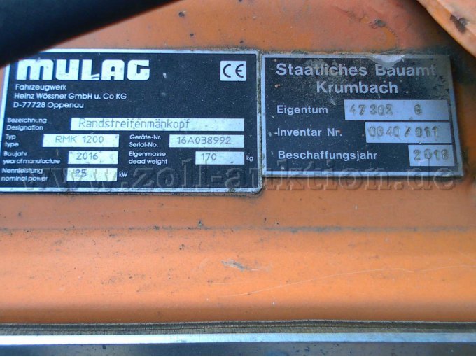 Randstreifenmähgerät RMK 1200 Typenschild & Internes Typenschild