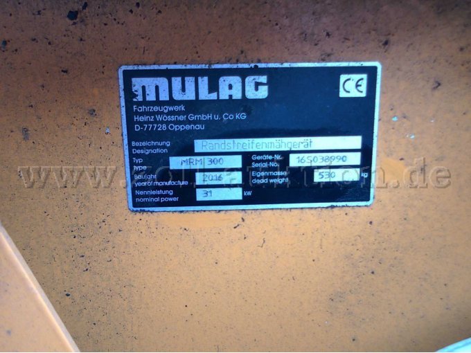 MULAG MRM300 Randstreifenmähgerät Typenschild