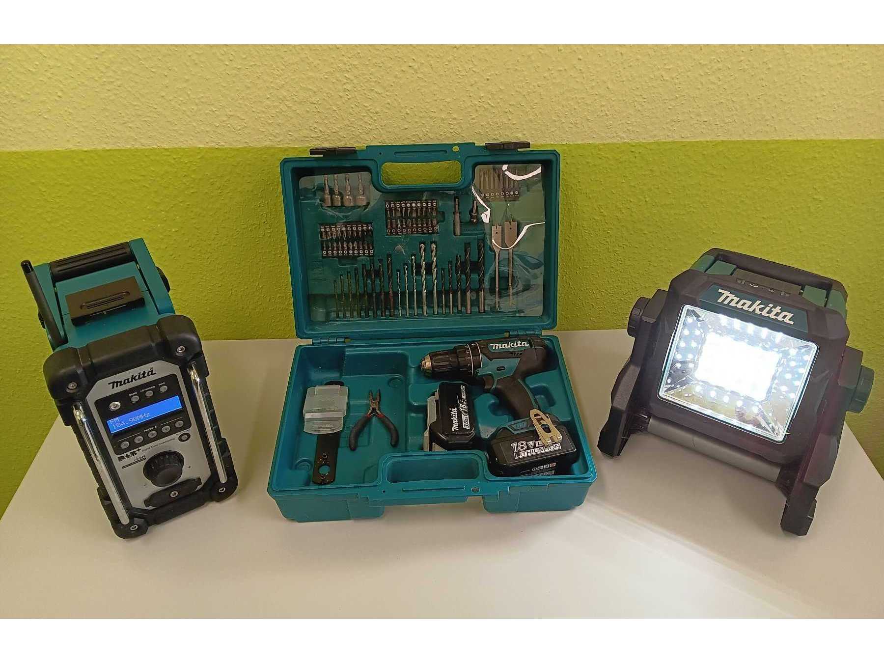 Makita Akkuschrauber, Baustellenradio + LED-Strahler