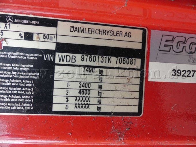 Typenschild Fahrzeug