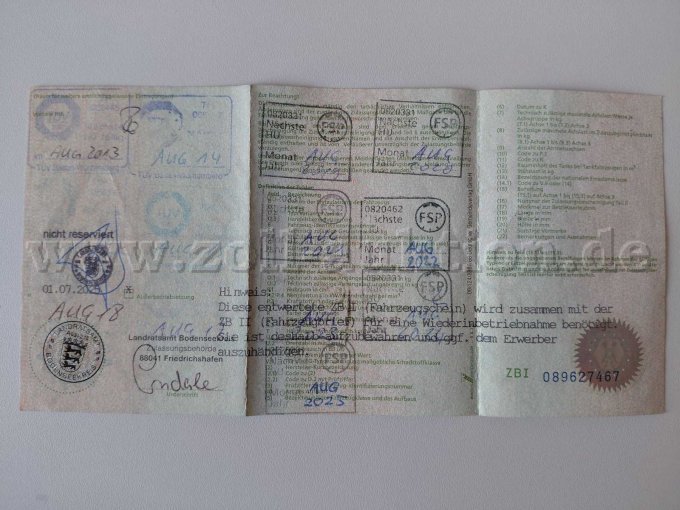 Fahrzeugschein Rückseite