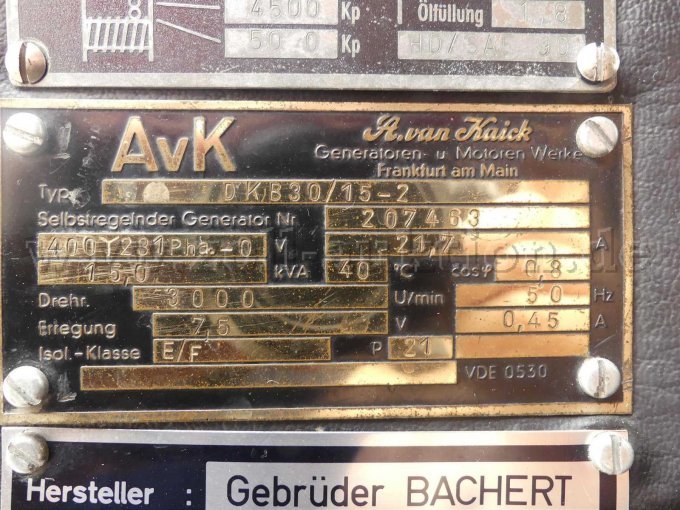 Ansicht Typenschild Einbaugenerator