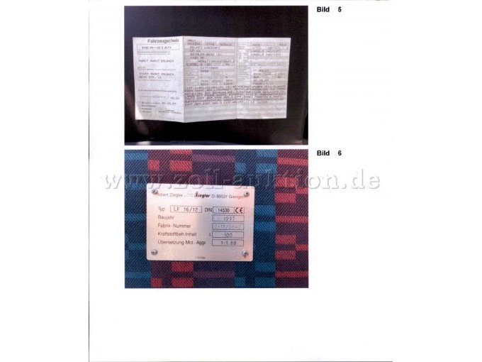 Fahrzeugschein und Typenschild Fa. Ziegler