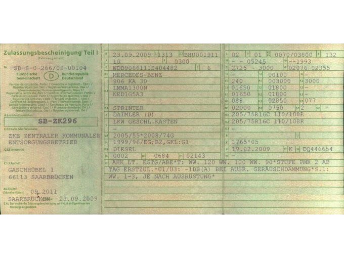 Zulassungsbescheinigung Teil I