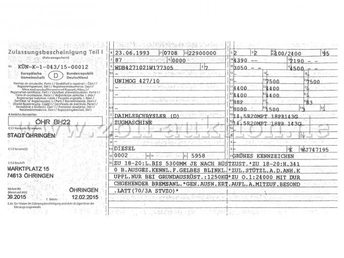 Zulassungsbescheinigung Teil I
