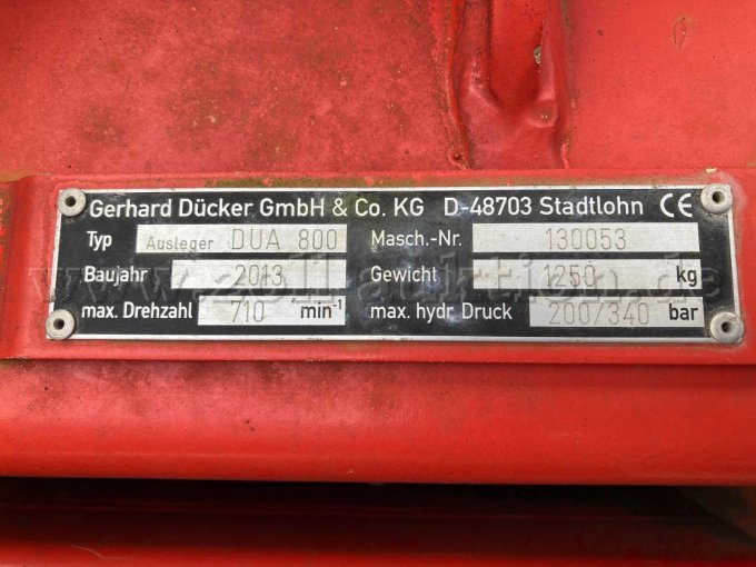 Typenschild Ausleger DUA 800