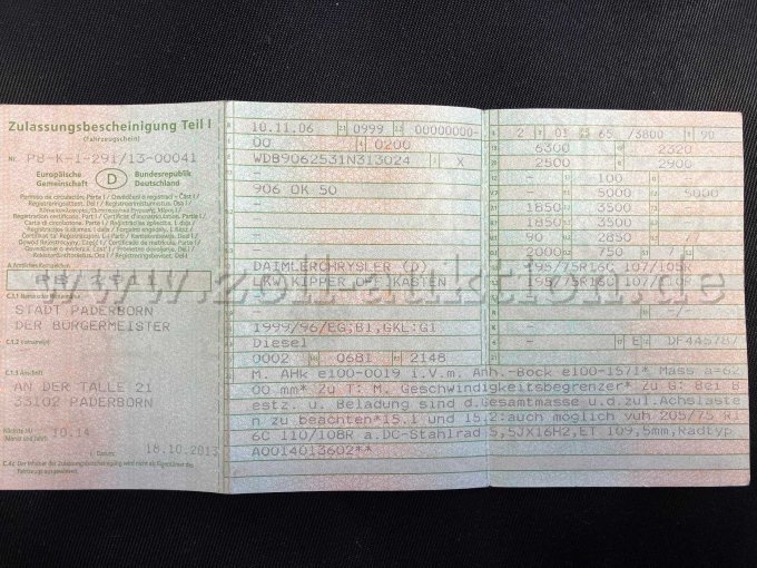 Fahrzeugschein Vorderseite