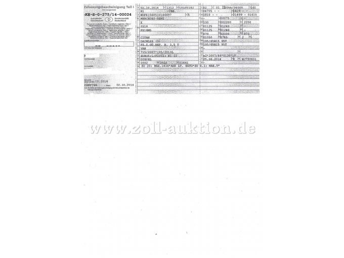 MB Citan, Zulassungsbescheinigung Teil 1
