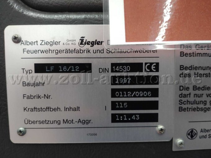 1 Mercedes Benz SK 1124AF LF16 Ziegler Feuerwehr – foto 12 – kavel bij Zoll-Auktion, Celle