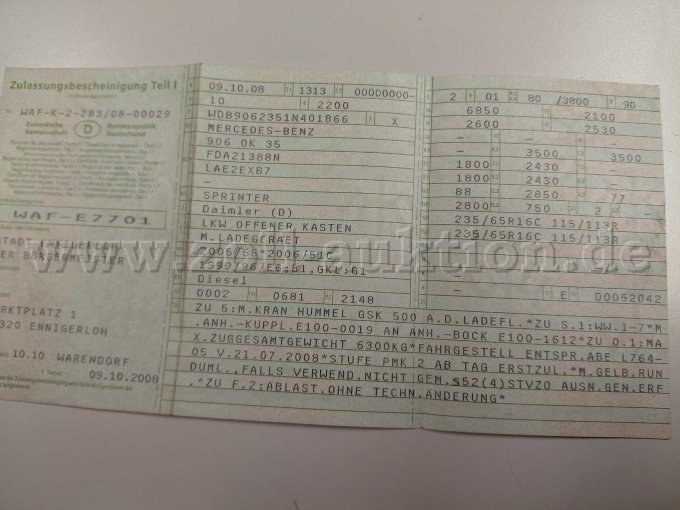 Zulassungsbescheinigung Teil I