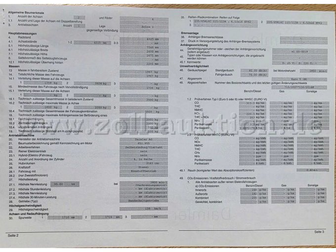 Mercedes Benz Sprinter Pritsche Plane, EG- Übereinstimmungsbescheinigung Seite 2 Ansicht