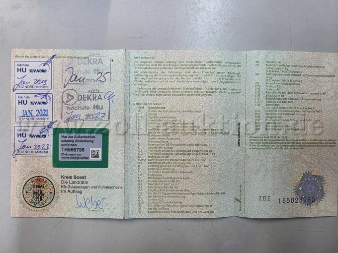 Mercedes Benz Sprinter Pritsche Plane, KFZ-Schein Seite 2 Ansicht