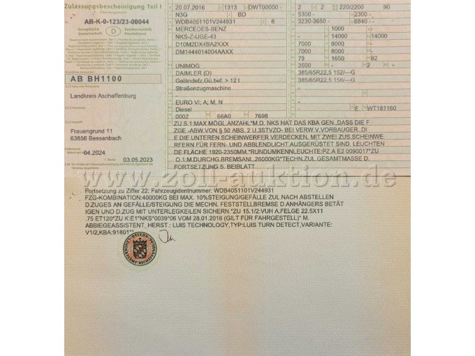 Fahrzeugschein Unimog