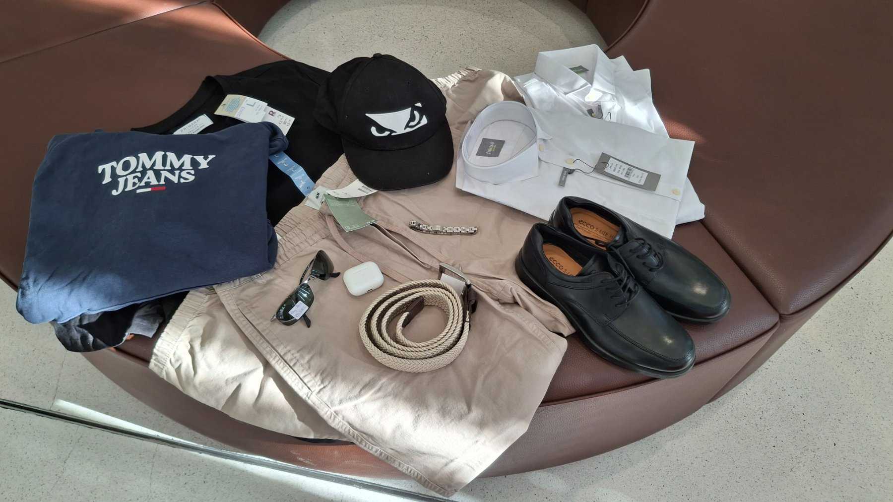 1 mieszany zestaw męski rozmiar M/L, Apple AirPods, okulary Ray-Ban, 11 części
