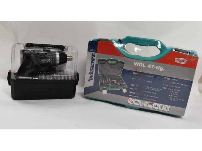 1 Akku-Handschrauber „Ferrex“ in Aufbewahrungsbox inkl. integriertem Bit-Set & 1 Steckschlüssel-Satz „Wisent WDL“ 47-teilig – Original verpackt