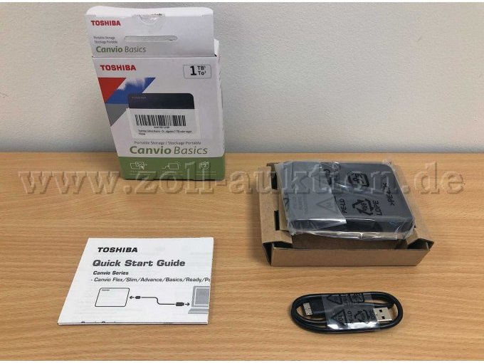 Neuwertige externe USB-Festplatte von Toshiba, 1 TerraByte, mit USB-Kabel und Quick Start Guide