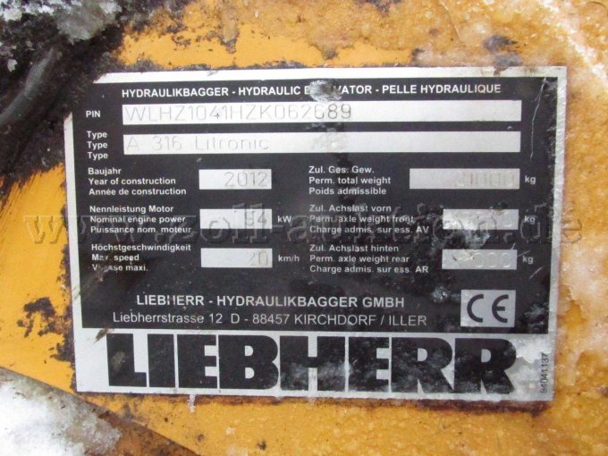 Typenschild Liebherr
