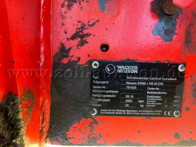 Wacker Neuson EW 65 Ansicht Typschild Schnellwechsler