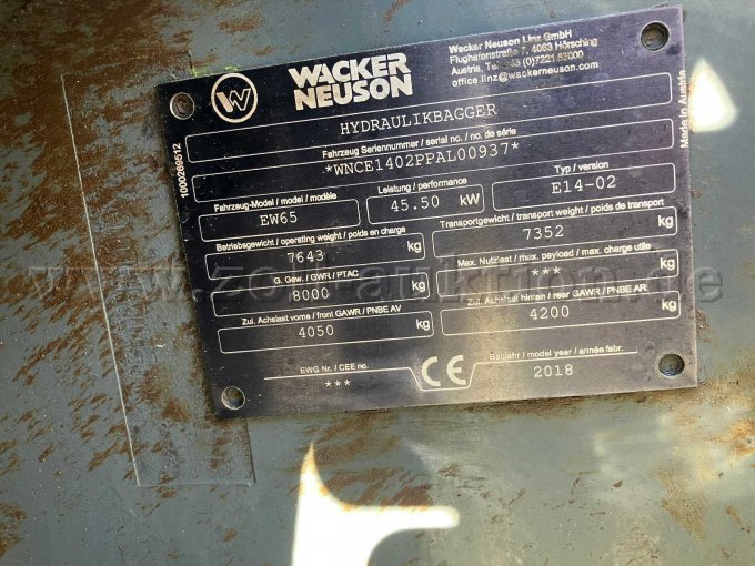 Wacker Neuson EW 65 Ansicht Typschild