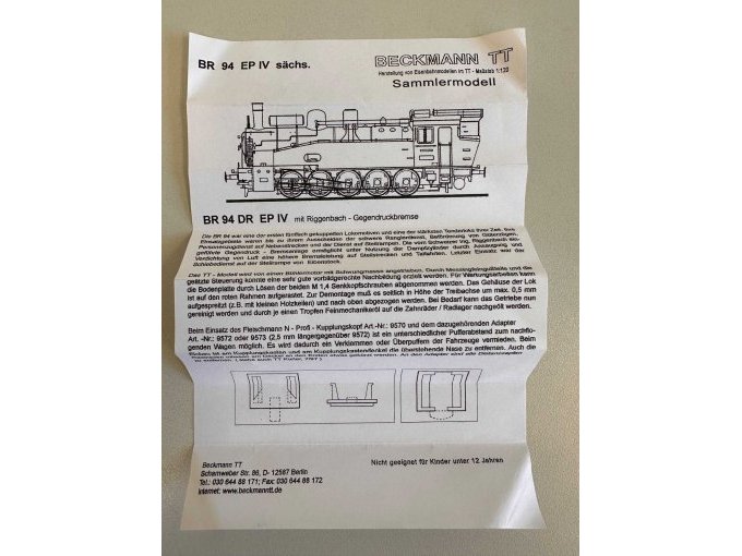Dampflok- BR 94 Beschreibung