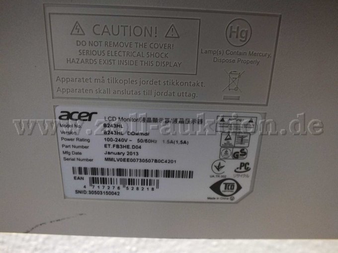 1 Monitor ACER B243 HL 24 Zoll, (60,9 cm) – foto 6 – kavel bij Zoll-Auktion, Paderborn