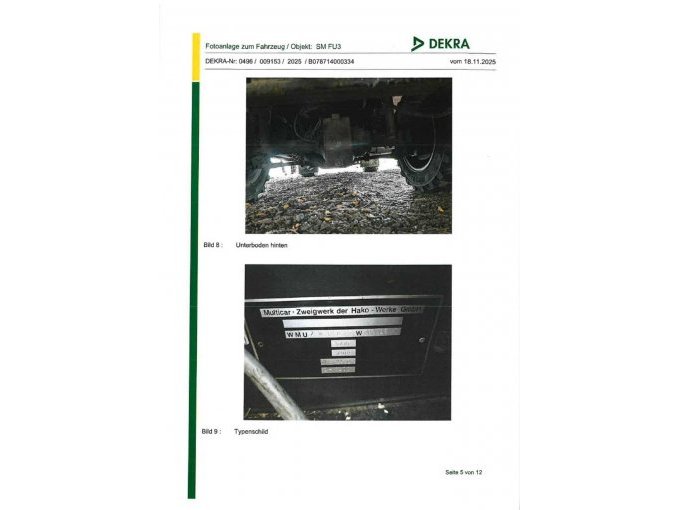 Unterboden von hinten,
Typenschild Multicar