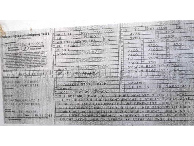 Fahrzeugschein 1018 in Kopie