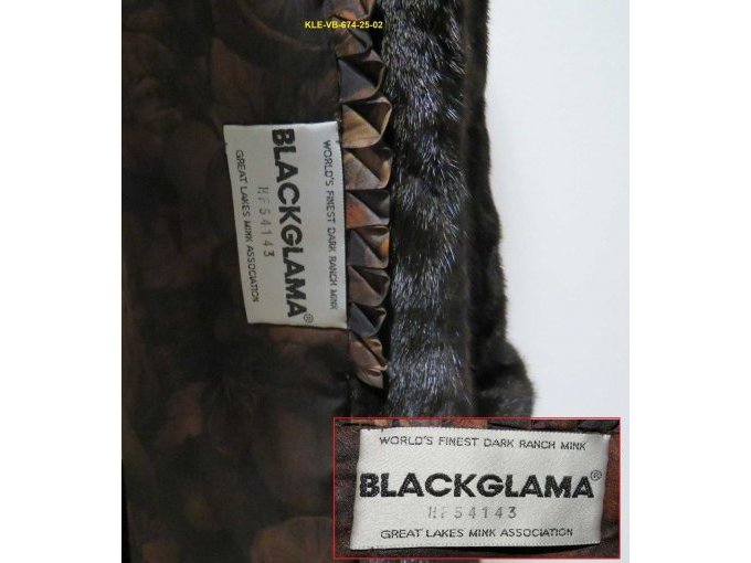 Etikett "Blackglama" (auch Detailaufnahme)