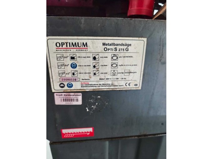 1 OPTIMUM OPTIsaw S 275 G metaalbandzaag, bouwjaar 2008, met rollenbaan – foto 4 – kavel bij Zoll-Auktion, Haldensleben