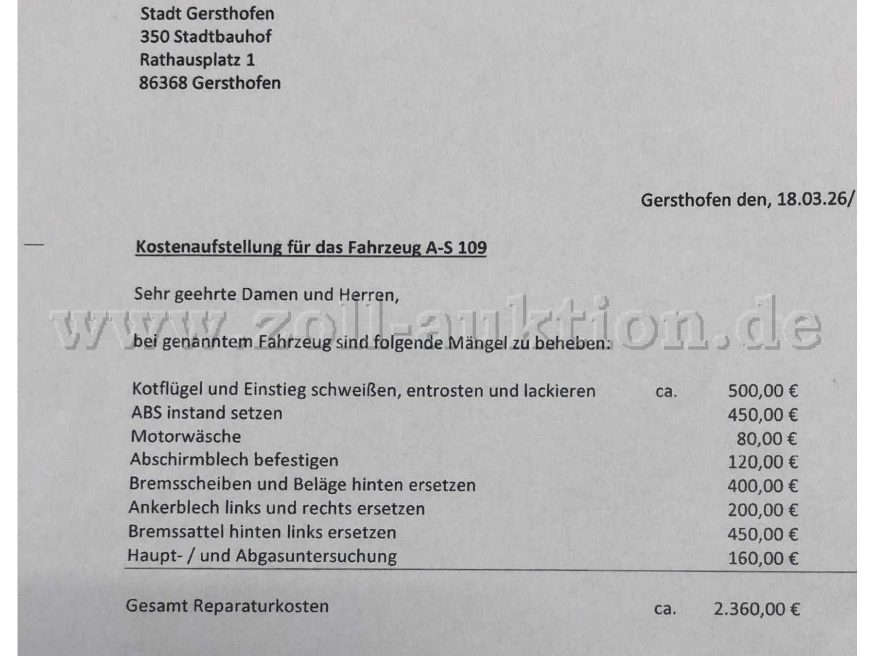 Kostenvoranschlag